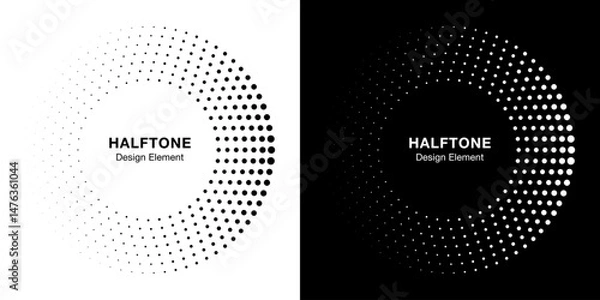 Fototapeta Halftone Circle Frame Abstract Dots Logo Emblem Design Element For Medical, Treatment, Cosmetic. Round Border Icon Using Halftone Circle Dots Raster Texture. Vector Emblem.