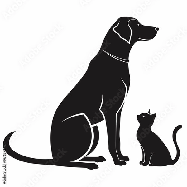 Fototapeta Elegant Dog and Cat Silhouette Pair with White Outline Vector Design for Pet Services generative ai