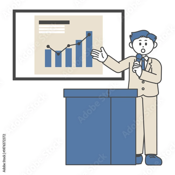 Obraz 演台でグラフを見ながら話すスーツ姿の男性