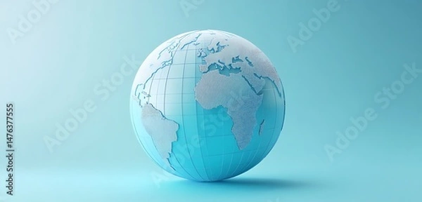 Fototapeta Clean, linear light blue globe with minimal strokes, soft blue background, HD realistic capture