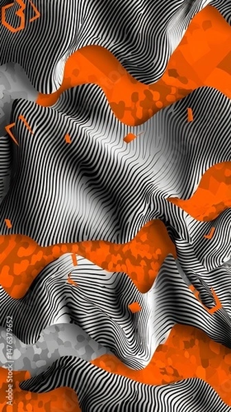 Obraz Dynamic digital art abstract composition of waves, textures, and vibrant orange geometry