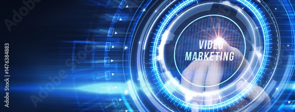 Fototapeta Video marketing and advertising concept on screen.  Business, Technology, Internet and network concept.