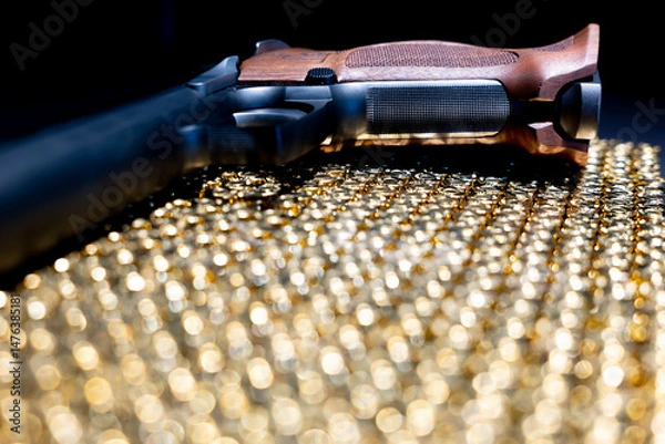 Fototapeta Elegant Semiautomatic 9mm Handgun Leaning on Bullet Ammunition in Switzerland.