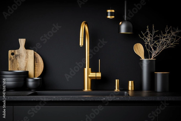 Obraz Modern kitchen faucet showcase chic home product photography minimalist decor close-up contemporary design