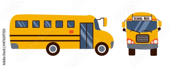 Fototapeta Vector Empty Yellow School Bus Design. Back to School Illustration. Side and front View . Hand drawn illustration
