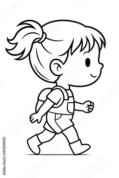 Fototapeta Coloriage petite fille kawaii  avec cartable