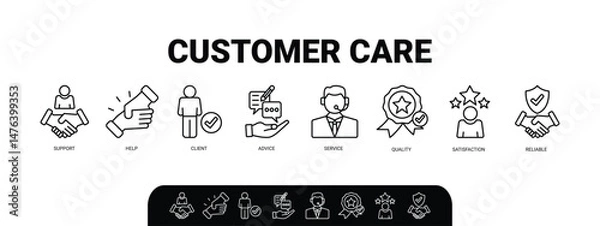 Obraz Customer care banner web icon illustration concept for customer support and telemarketing service with an icon of help, client, advice, chat, service, reliability, quality, and satisfaction