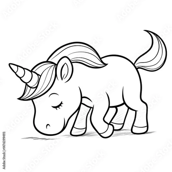 Fototapeta Coloriage licorne qui broute