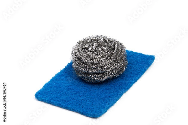 Fototapeta Top view of kitchen scourer pads isolated on white