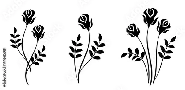 Obraz Set Floral ornaments with rose flowers. Graceful decorative elements clipart for decor and text greeting or invitation card design.