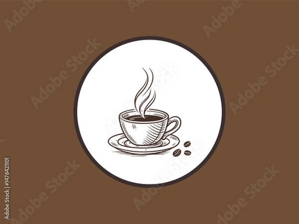 Fototapeta Minimalist Coffee Cup Line Art with Steam and Coffee Beans, Coffee Cup Line Art Logo, Minimal Coffee Cup Icon, Hot Coffee Mug Line Art, Cafe Logo Coffee Line Art, Coffee Mug with Beans Sketch, new  