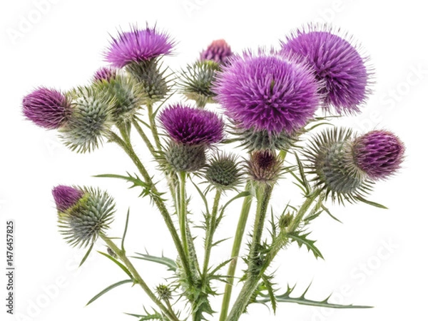 Fototapeta Thistle flowers bloom vibrantly with purple hues, showcasing their unique beauty in nature garden