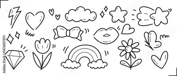Obraz cute girly element graphic vector set in hand drawn doodle style