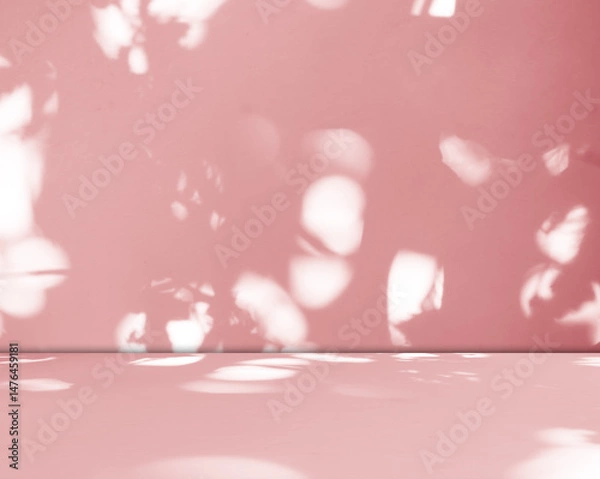 Fototapeta Pink background studio room abstract shadow overlay on wall floor, light gradient window loft minimal for presentation product cosmetic, podium card promotion, pastel pattern beige backdrop.