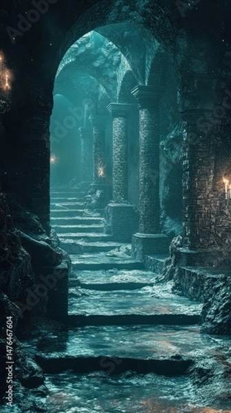 Fototapeta Ancient, mystical crypt passage