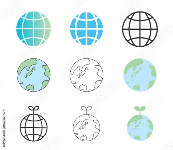 Obraz 地球のシンプルアイコンセット　ベクター
