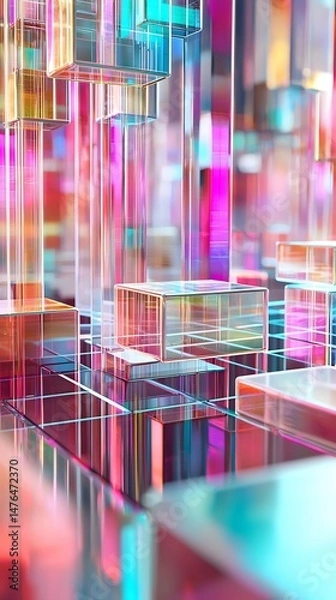 Obraz Abstract architectural composition with vibrant colors, featuring geometric translucent forms