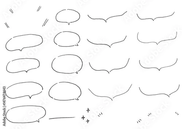 Fototapeta ペンで書いた吹き出しセット　手書き　万年筆　文字なし