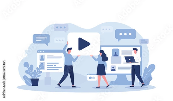 Fototapeta Team collaboration and digital communication for video content creation