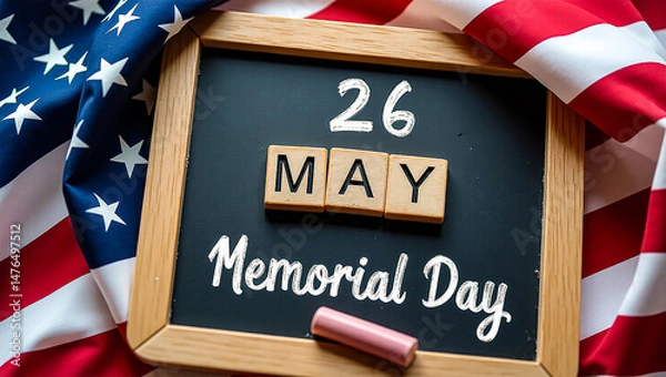 Obraz wooden blocks marks May 26 symbolizing patriotism on American Memorial Day