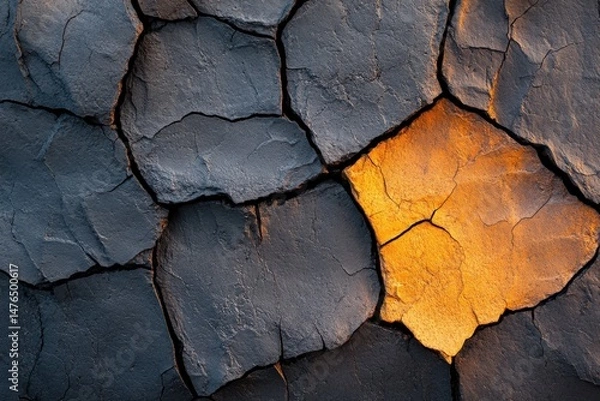 Obraz Textured lava rock surface illuminated by sunlight viewed from above