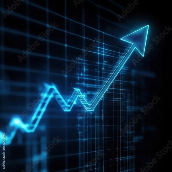Obraz Upward Trend in Blue Digital Graph Showing Growth and Success on Grid Background Financial Data Analysis