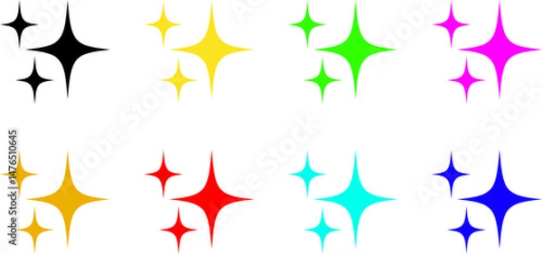 Fototapeta Sparkles emoji icon set, shiny flashes of three cluster group vector