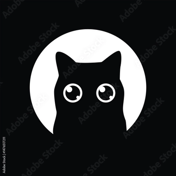 Fototapeta Flat cartoon black cat illustration design vector.