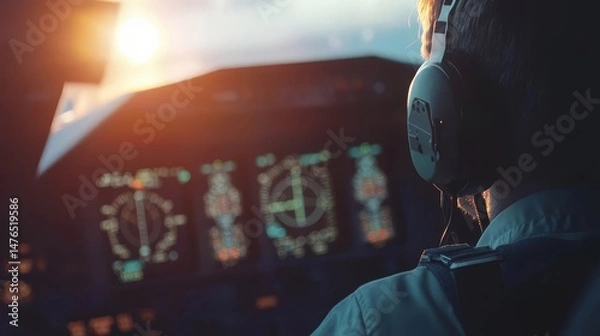 Obraz Aviation Headset and Flight Instruments