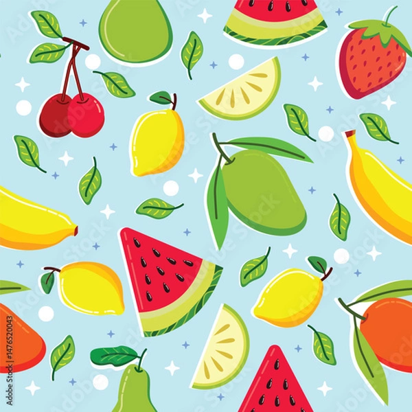 Fototapeta Vector Illustration of Various Fruits Background Pattern