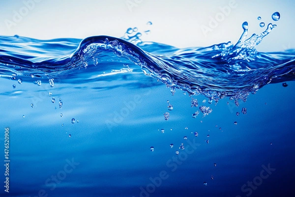 Obraz Close up of a wave in the ocean with droplets and splash against light sky
