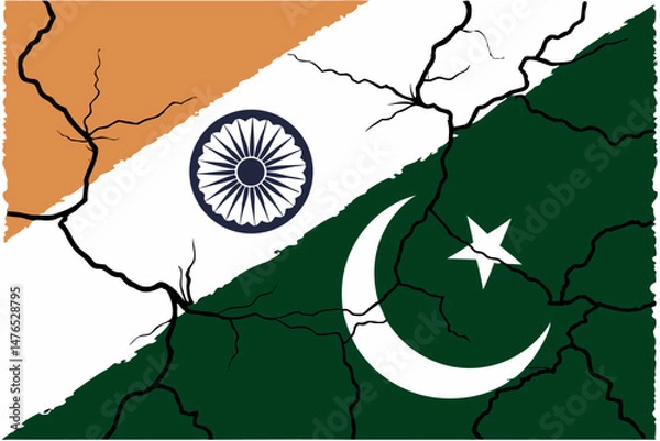 Fototapeta Distressed India and Pakistan Flags with Grunge Texture Torn Fabric and Conflict Symbolism generative ai

