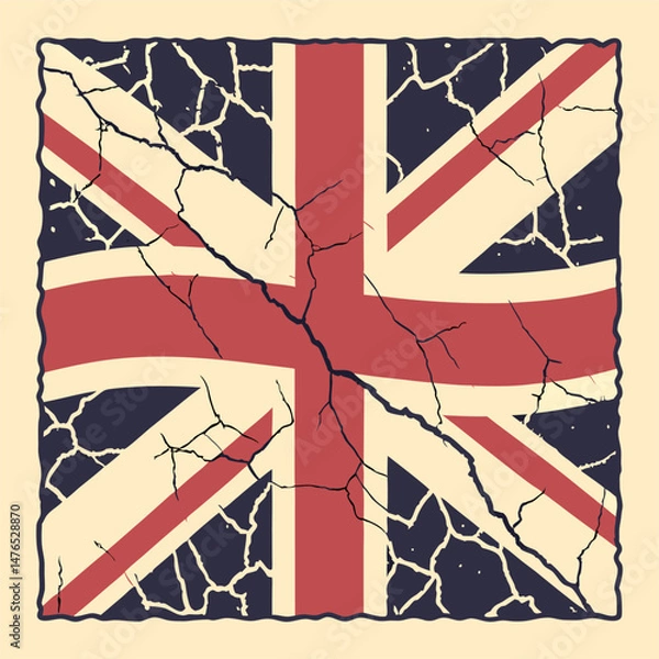 Fototapeta Distressed Union Jack British Flag with Cracks Grunge Texture UK Symbol Vintage Patriotic Vector Art Generative ai