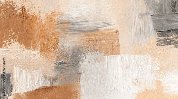 Fototapeta Abstract beige and white painting with brushstrokes, texture brown smudge