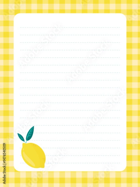 Fototapeta Diary page template with juicy lemon and checkered background