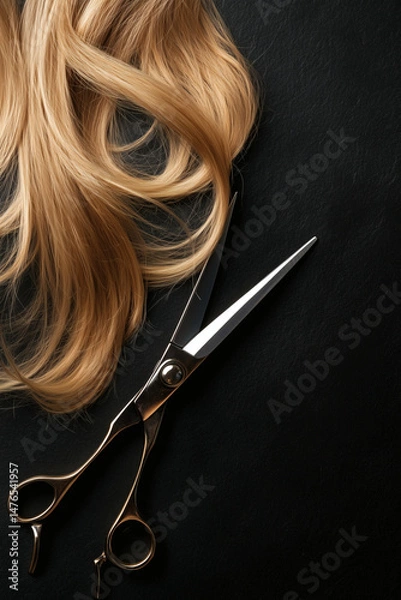 Obraz Sleek pristine scissors with blonde hair isolated