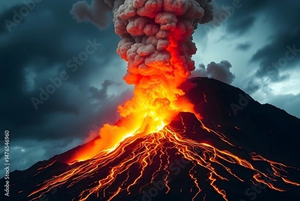 Fototapeta Dramatic Volcanic Eruption with Lava Flow