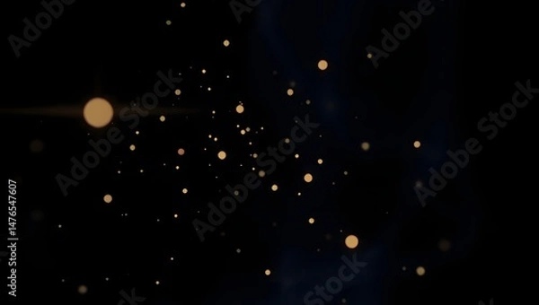 Fototapeta Mystical Golden Light Particles Floating in a Dark Abstract Space