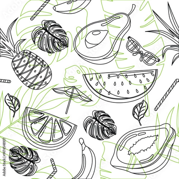 Fototapeta Vector Illustration of Various Fruits Background Pattern