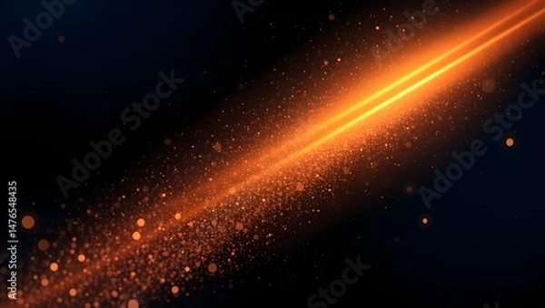 Fototapeta Dynamic Orange Light Trail with Glowing Particles on Dark Futuristic Background