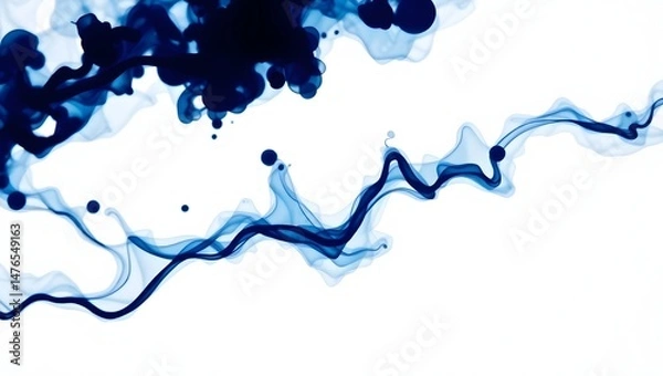 Fototapeta Serene Cascade of Blue Ink in Water – Abstract Fluid Motion on White Canvas