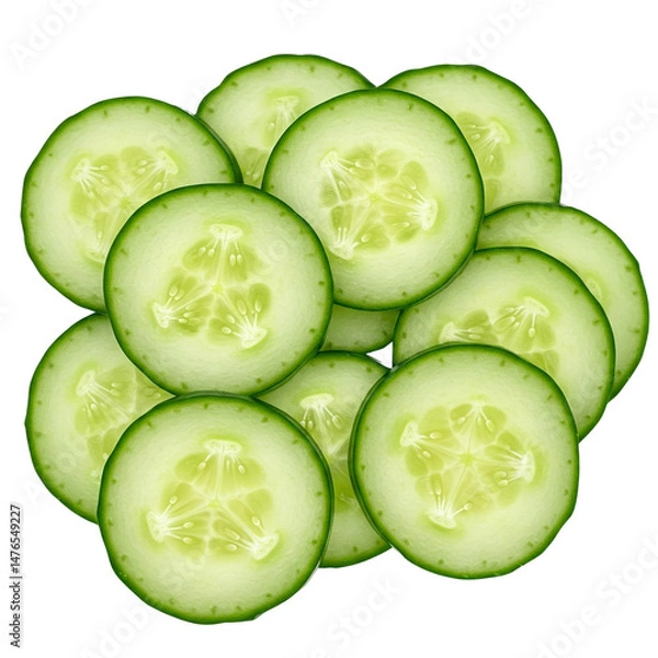 Fototapeta Crisp Thin Slices of Cucumber Isolated on Transparent Background