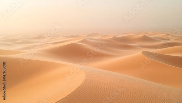 Obraz Golden Sand Dunes Flowing Across a Vast Desert Horizon at Sunset