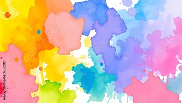 Fototapeta Abstract Rainbow Watercolor Splashes on White Artistic Background