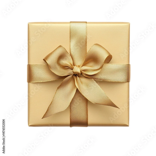 Fototapeta golden gift box with ribbon isolated on transparent background, clipping path, png