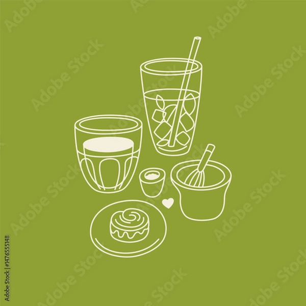 Fototapeta Vector logo design template and graphic elements for advertising, branding, posters,  banners and prints, illustrations, brunch cafe , bakery and coffee shops concepts