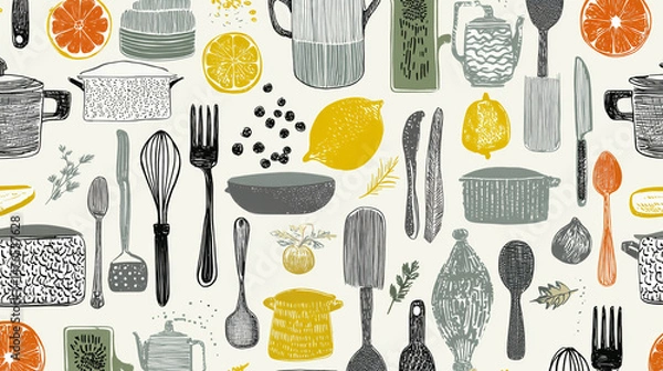 Fototapeta with kitchen utensils whit background 