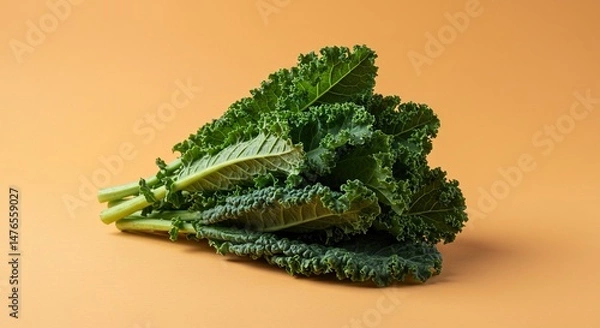 Obraz Freshly Harvested Kale Bunch Isolated on a Warm Background Surface