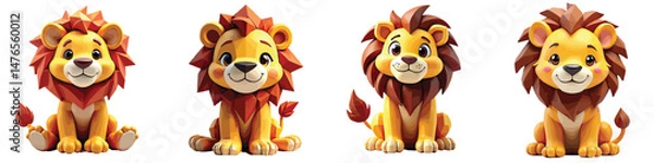 Fototapeta Cut Out Set of Low Poly Vector illustration Of Lion Toy Isolated on Transparent or White Background.