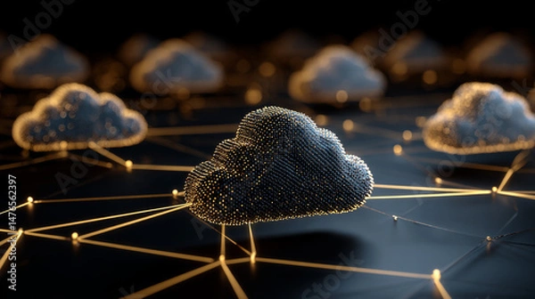 Fototapeta background network points Earth's surface wave background Abstract digital wave background, A cloud of data is floating on a dark surface